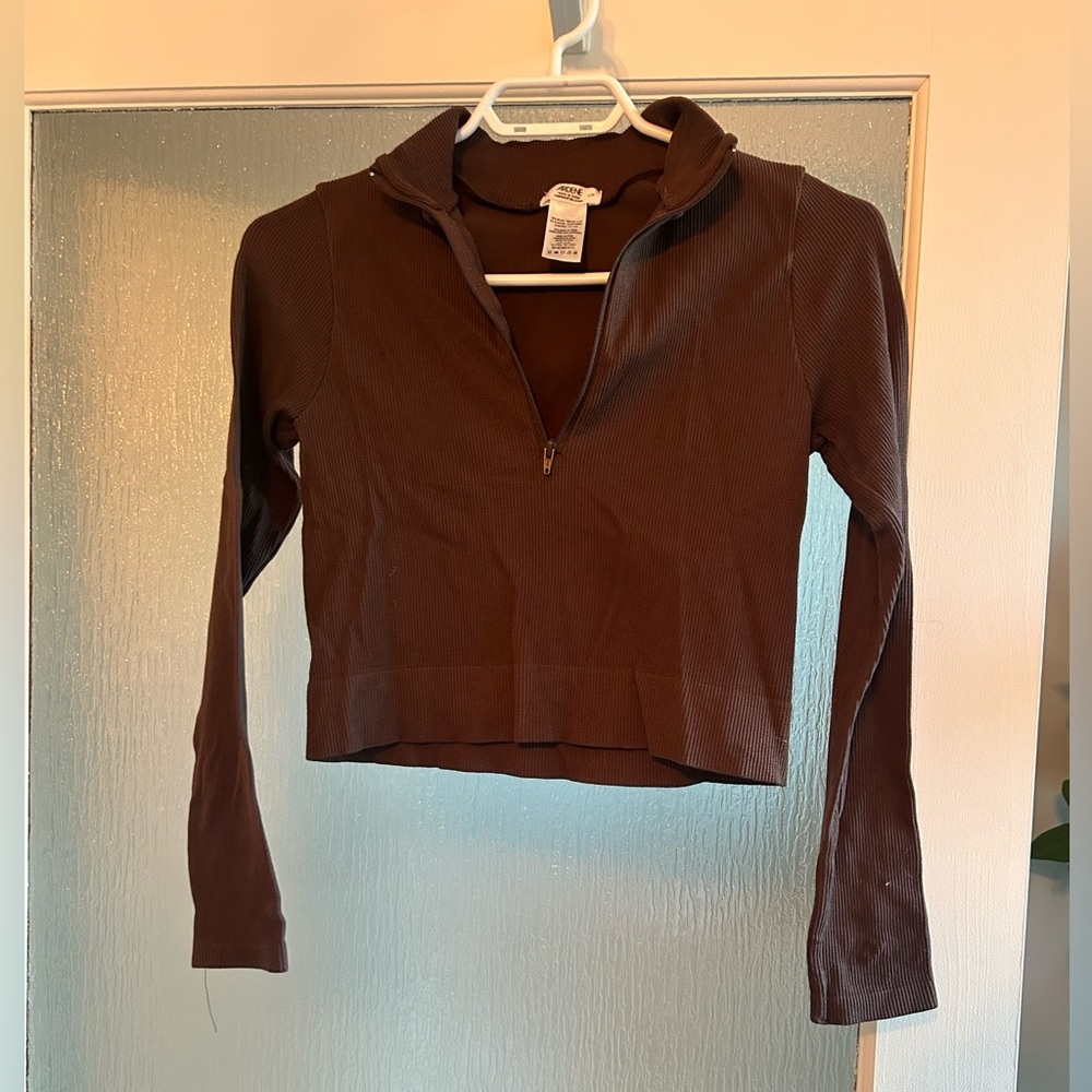 Brown Long Sleeve Women's Workout/Activewear Zip-up Top